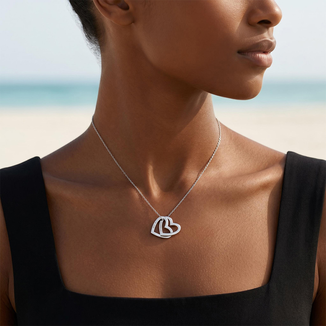 Engraved Interlocking Heart Name Necklace Engraved Interlocking Heart Name Necklace
