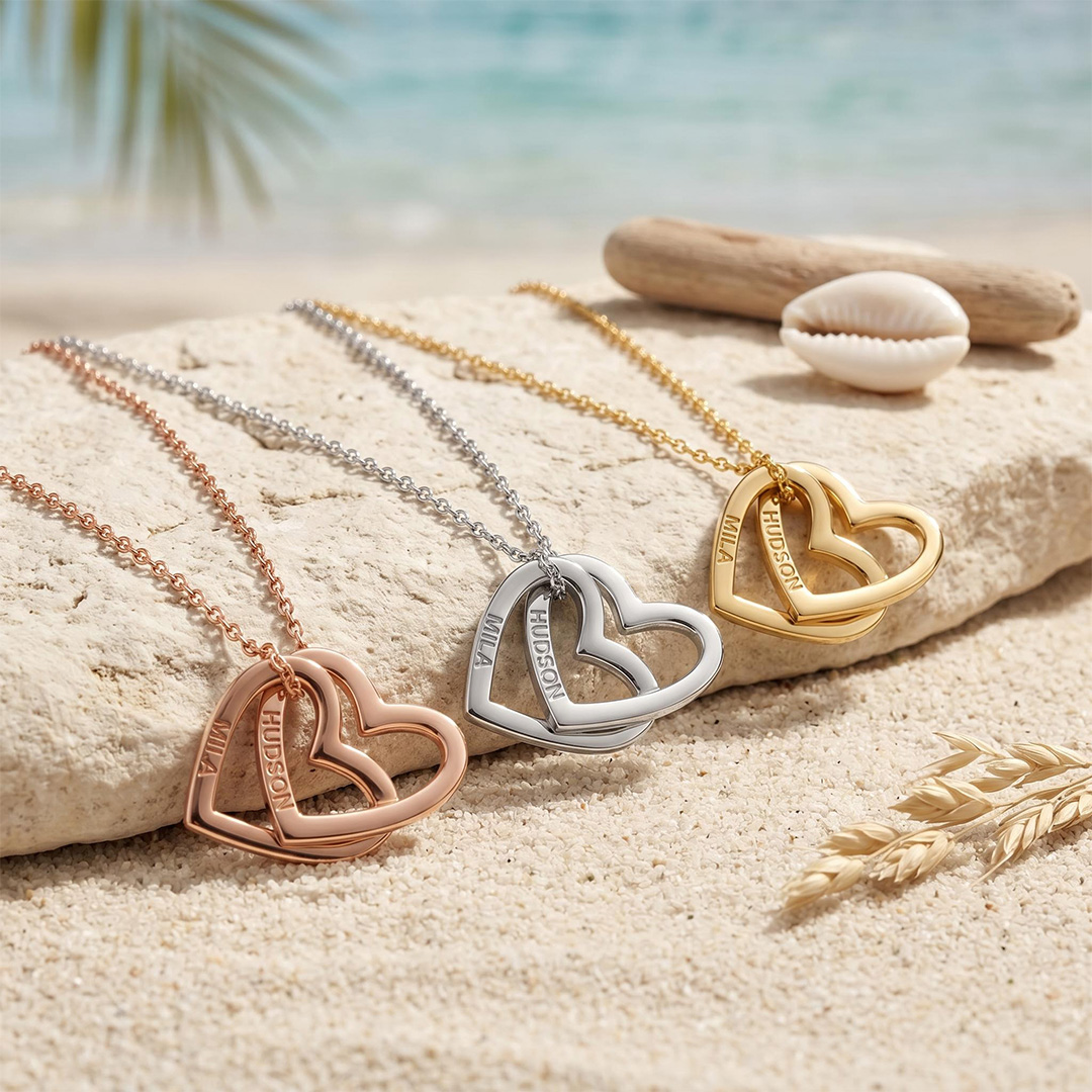 Engraved Interlocking Heart Name Necklace Engraved Interlocking Heart Name Necklace