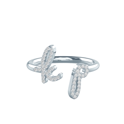 Diamond Double Initials Open Ring