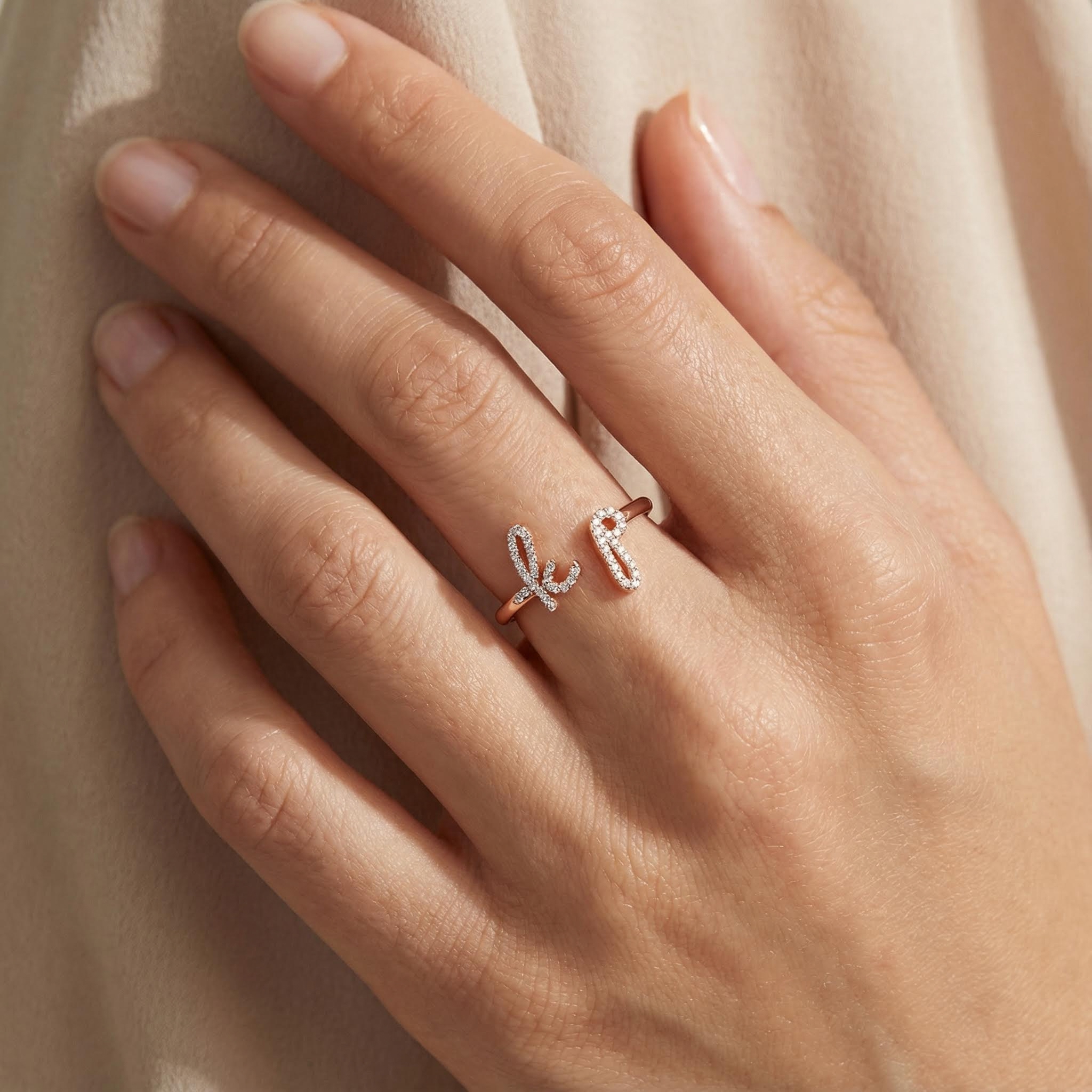 Diamond Double Initials Open Ring Diamond Double Initials Open Ring