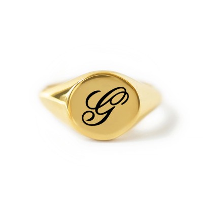 Round Initial Signet Ring