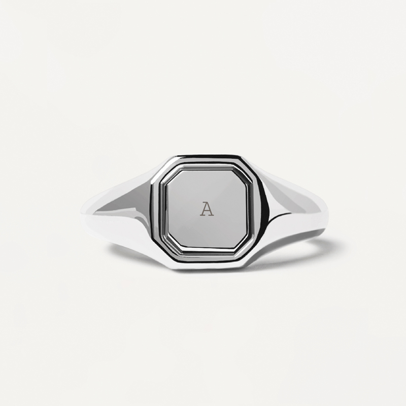 Engraved Initial Octagon Ring