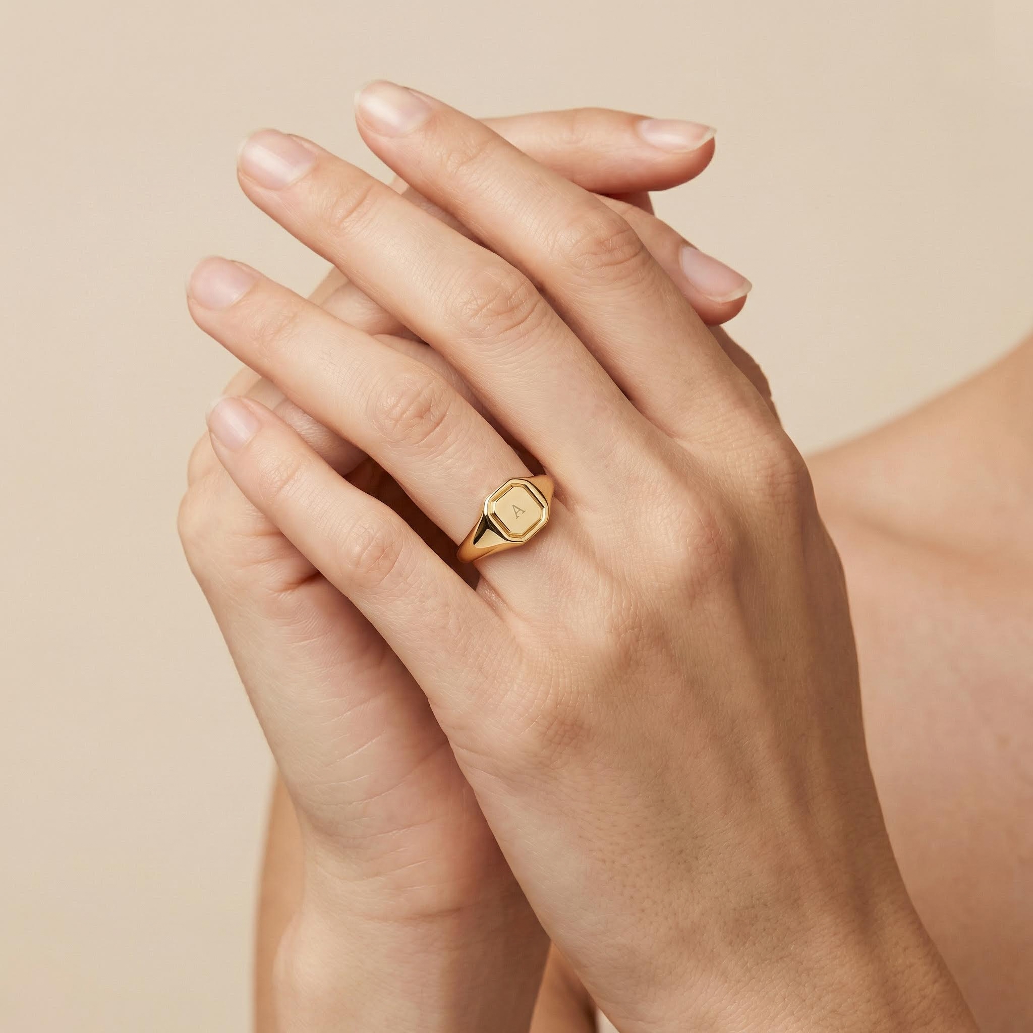 Engraved Initial Octagon Ring Engraved Initial Octagon Ring