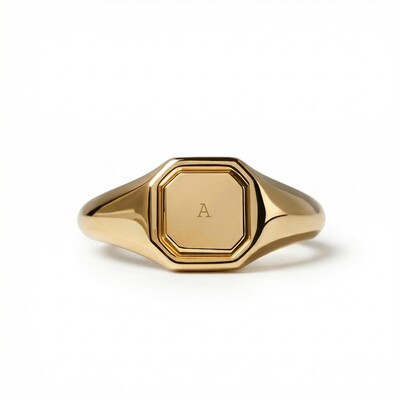 Engraved Initial Octagon Ring