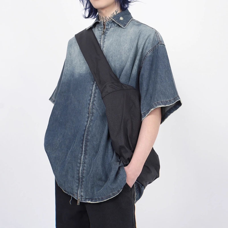 American Gradient Washed and Aged Denim Short Sleeve Shirt