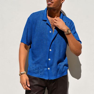 Solid Color Lapel Cutout Breathable Shirt