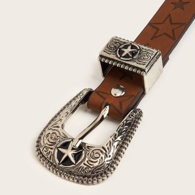 Western Cowboy Style Niche Pin Buckle Printed Textured Belt