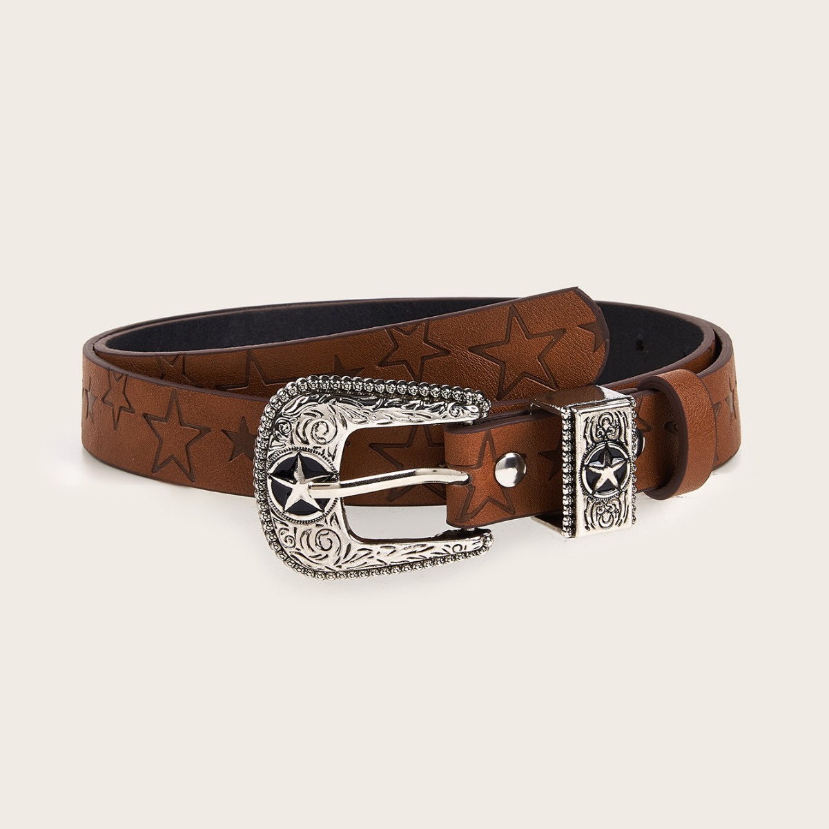 Western Cowboy Style Niche Pin Buckle Printed Textured Belt