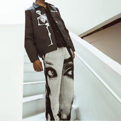 Hiphop Black Tie-Dye Portrait Print Casual Pants