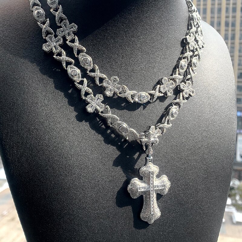 Iced Cross Eyes Chain & Cross Pendant Set