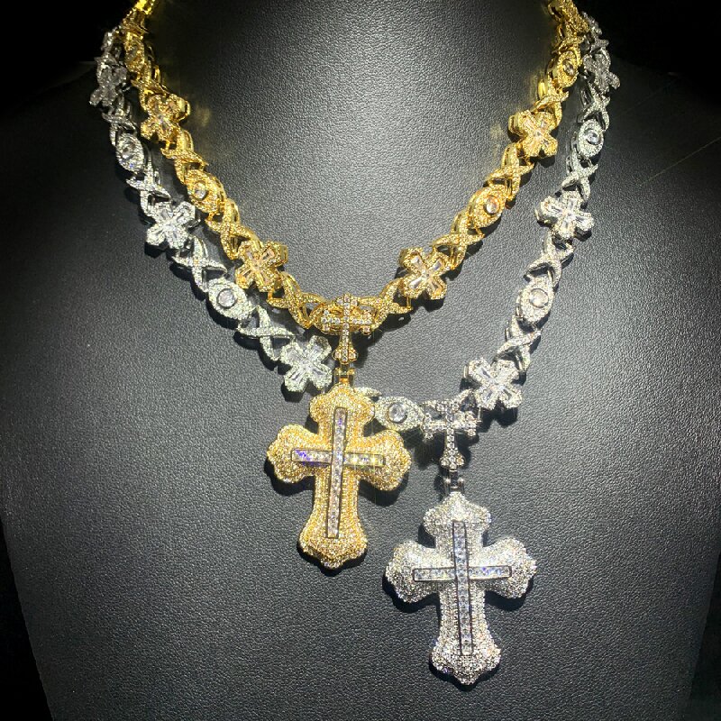 Iced Cross Eyes Chain & Cross Pendant Set