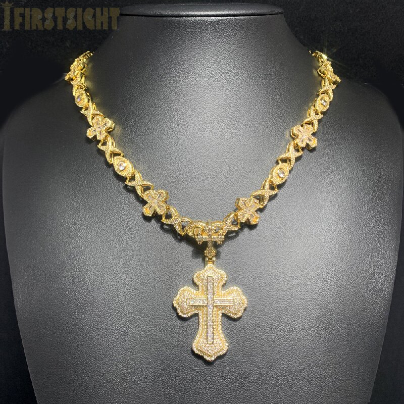 Iced Cross Eyes Chain & Cross Pendant Set