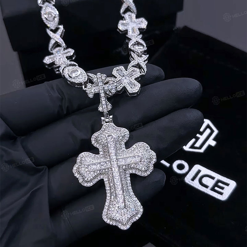 Iced Cross Eyes Chain & Cross Pendant Set