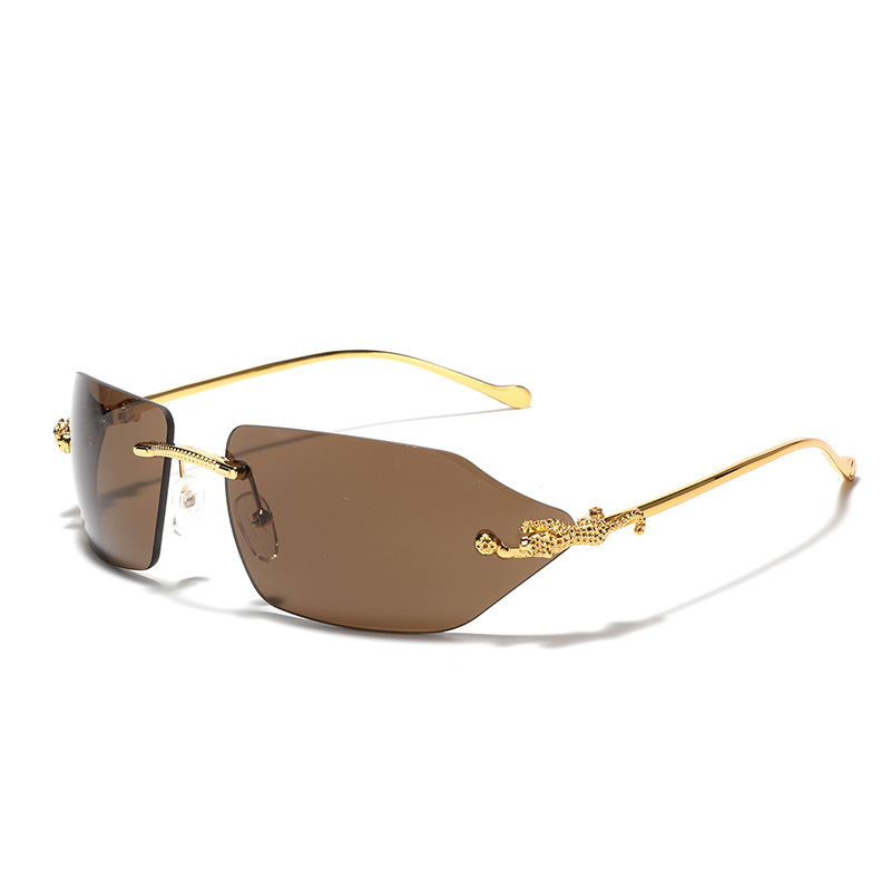 Y2K Rimless Square Metal Leopard Sunglasses