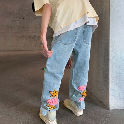 Towel Embroidered Straight Leg Casual Jeans