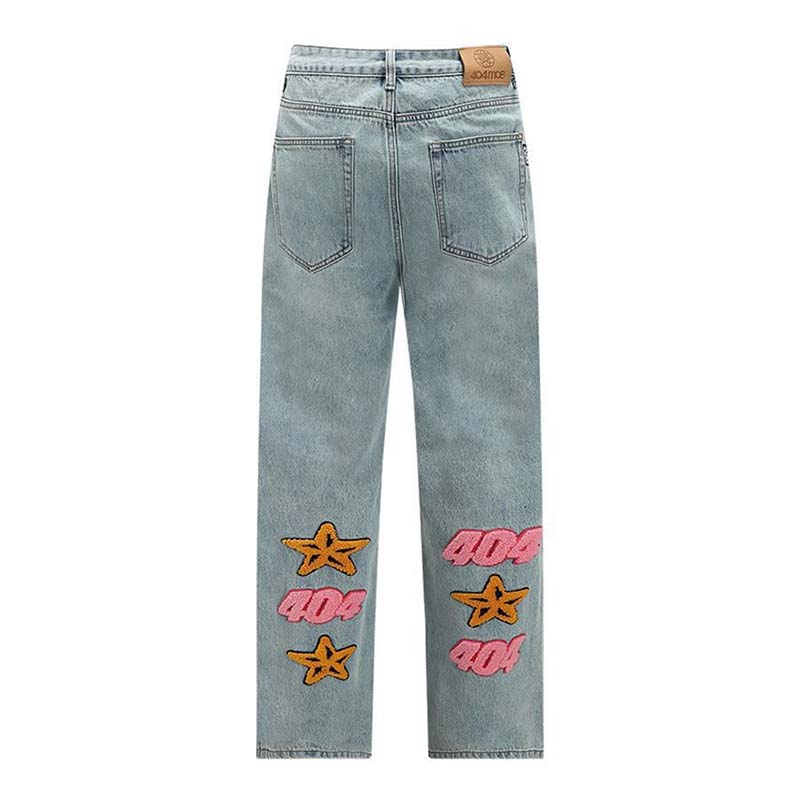 Towel Embroidered Straight Leg Casual Jeans