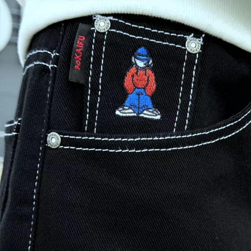 Y2K Hip Hop Cartoon Embroidered Jeans