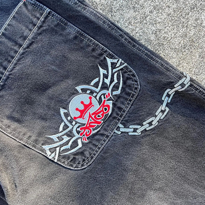 Y2K Hip Hop Letter Chain Embroidered Jeans