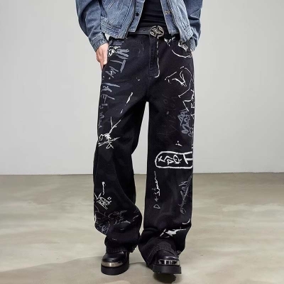 Vintage Printed Graffiti Jeans