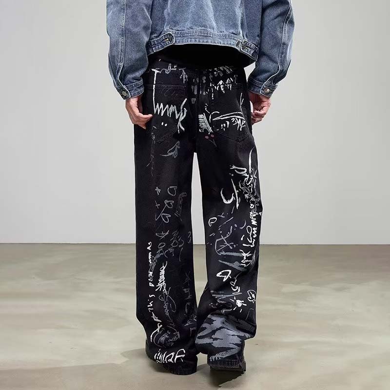 Vintage Printed Graffiti Jeans