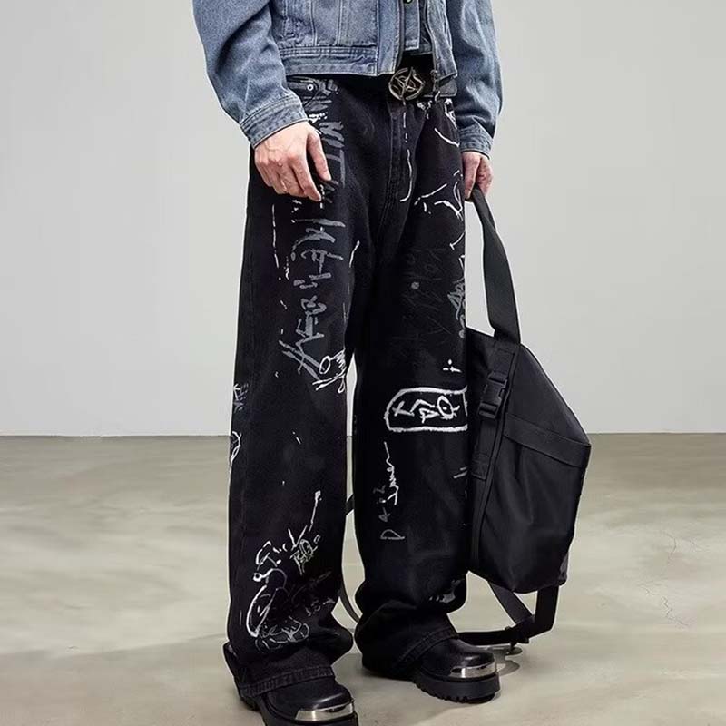 Vintage Printed Graffiti Jeans