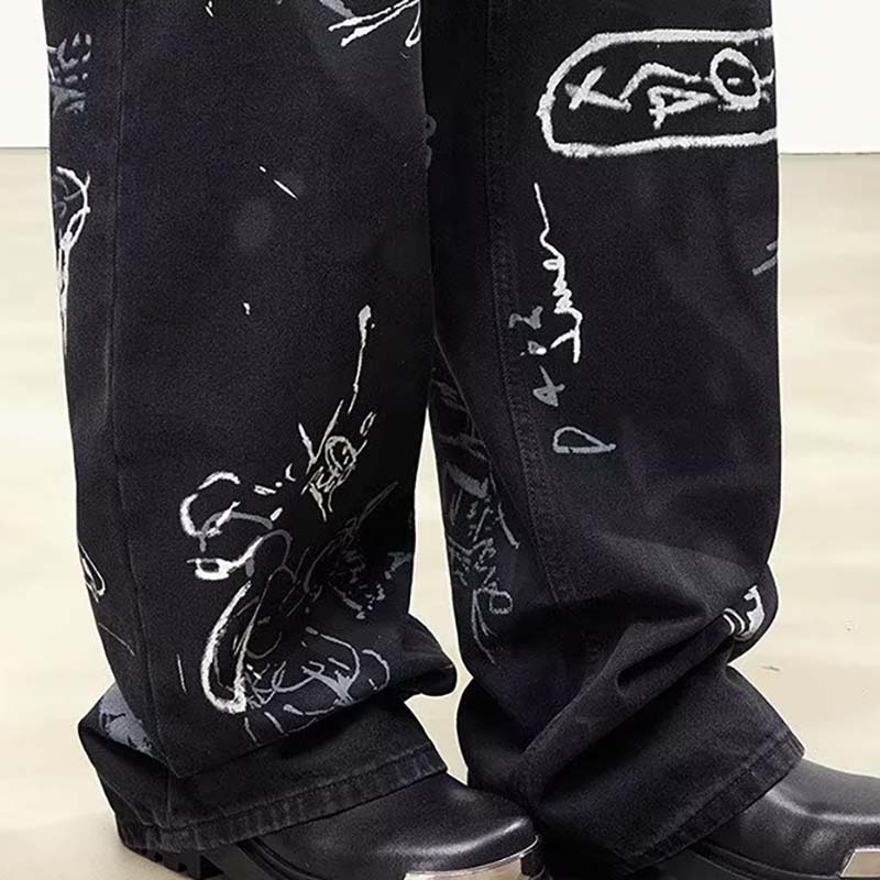 Vintage Printed Graffiti Jeans