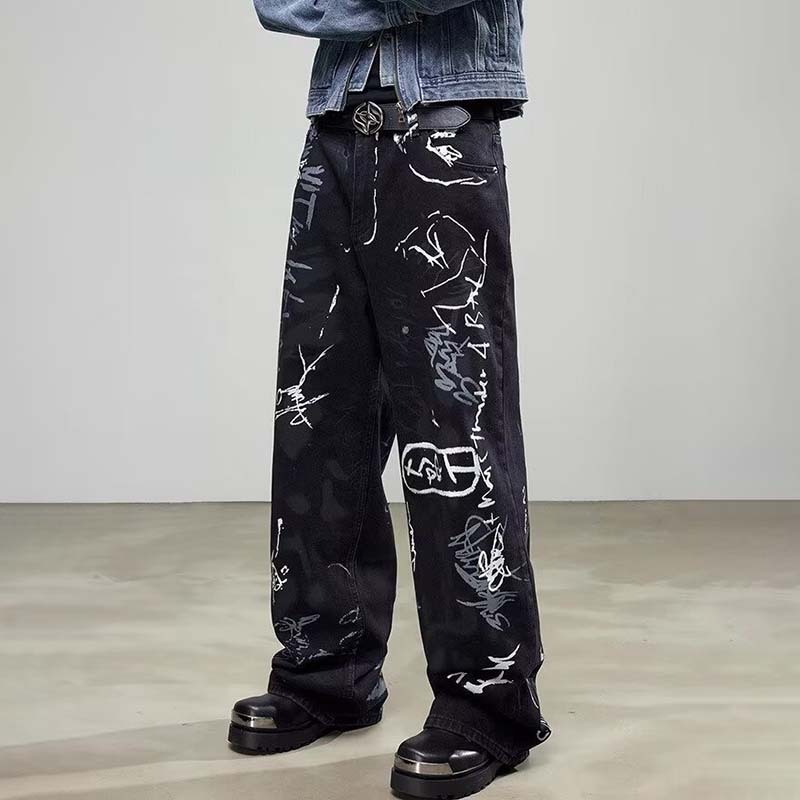 Vintage Printed Graffiti Jeans