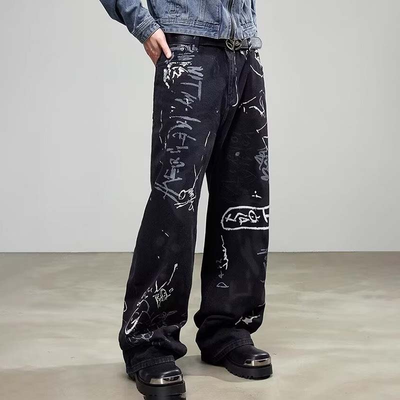 Vintage Printed Graffiti Jeans