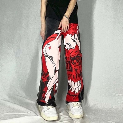 Gothic Dark Street Graffiti Print Jeans