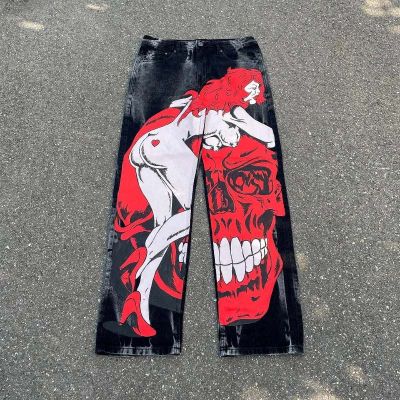 Gothic Dark Street Graffiti Print Jeans