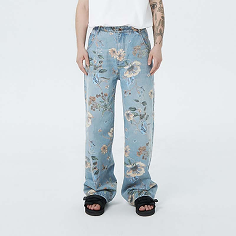 Stylish Floral Print Jeans