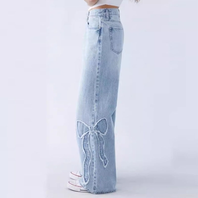 Hipster Embroidered Side Raw Butterfly Jeans