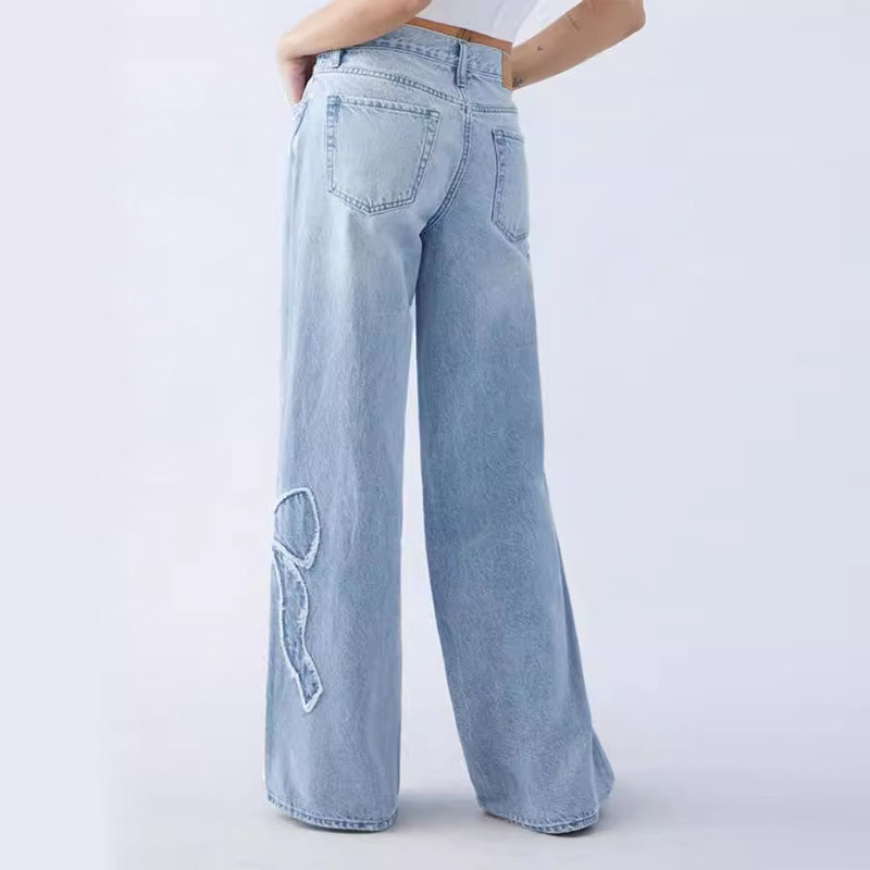 Hipster Embroidered Side Raw Butterfly Jeans