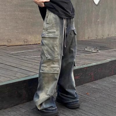 Washed And Distressed Multi-Pocket Work Jeans