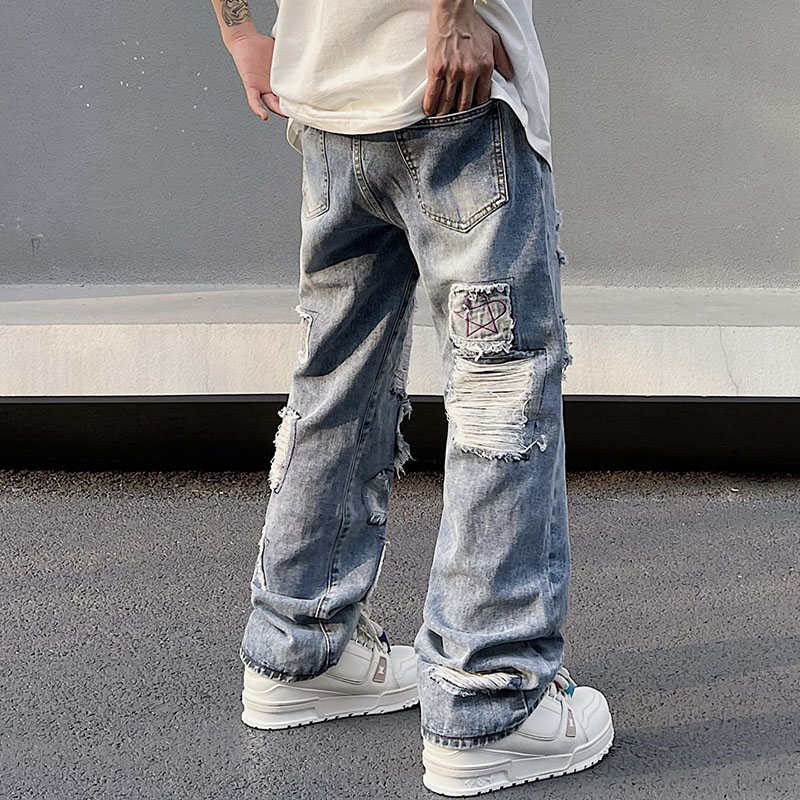 Hiphop Washed Ripped Patch Jeans