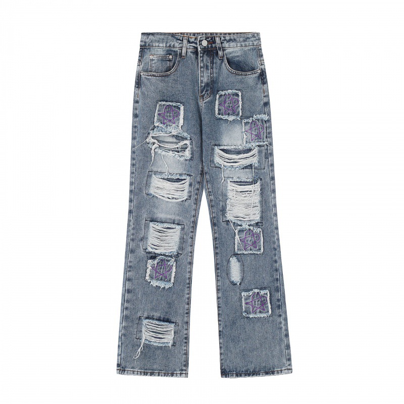 Hiphop Washed Ripped Patch Jeans