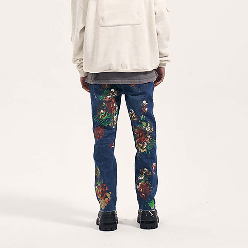 Hip Hop Skateboard Floral Print Jeans