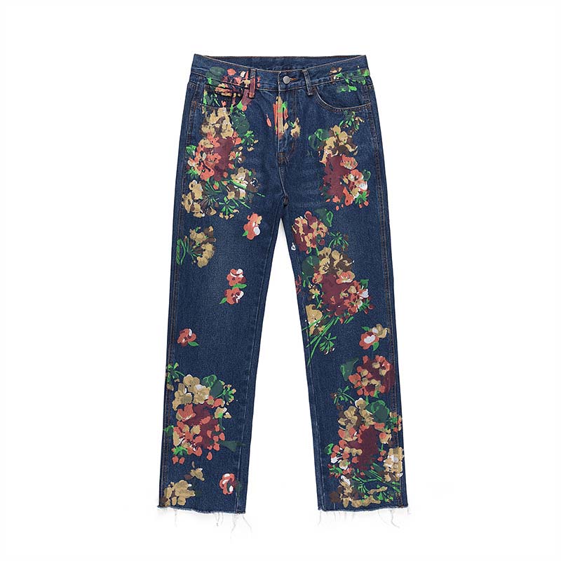 Hip Hop Skateboard Floral Print Jeans