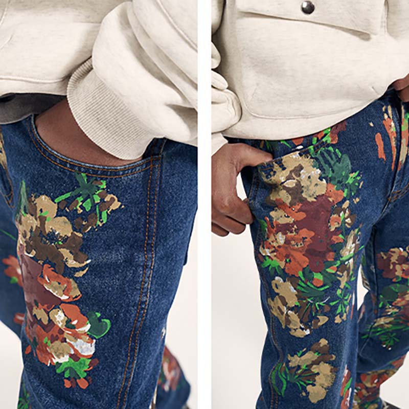 Hip Hop Skateboard Floral Print Jeans