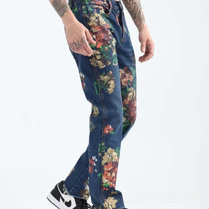 Hip Hop Skateboard Floral Print Jeans