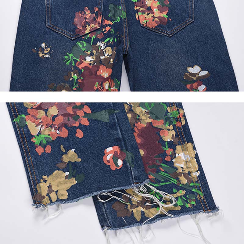 Hip Hop Skateboard Floral Print Jeans