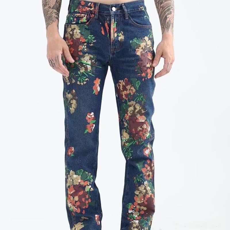 Hip Hop Skateboard Floral Print Jeans