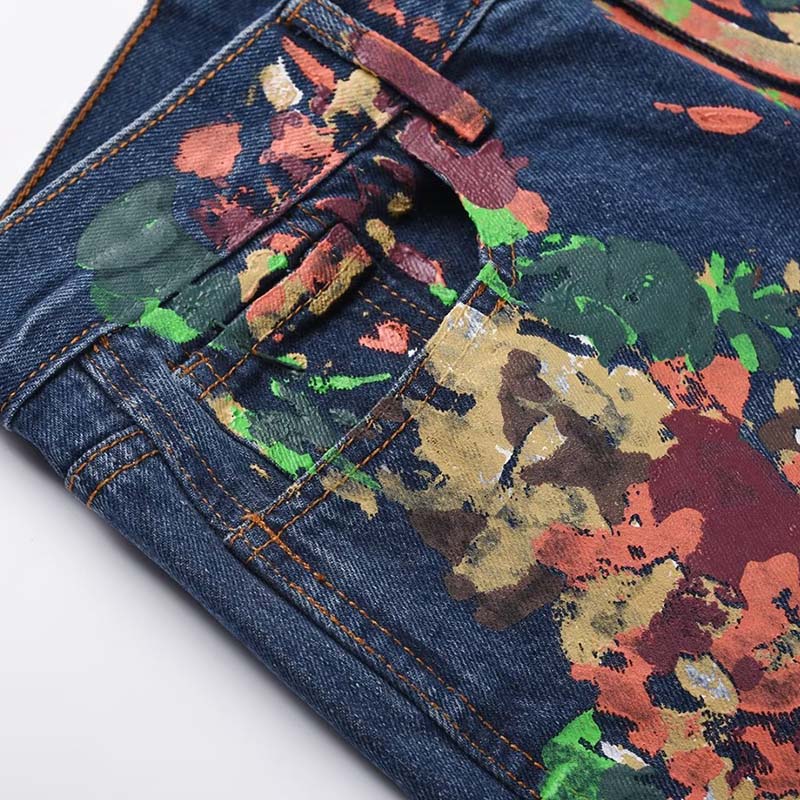 Hip Hop Skateboard Floral Print Jeans