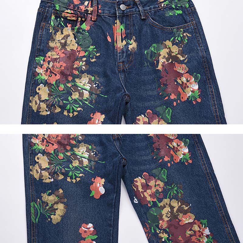 Hip Hop Skateboard Floral Print Jeans