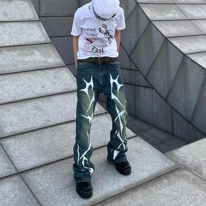 Y2K Flash Thorn Print Jeans