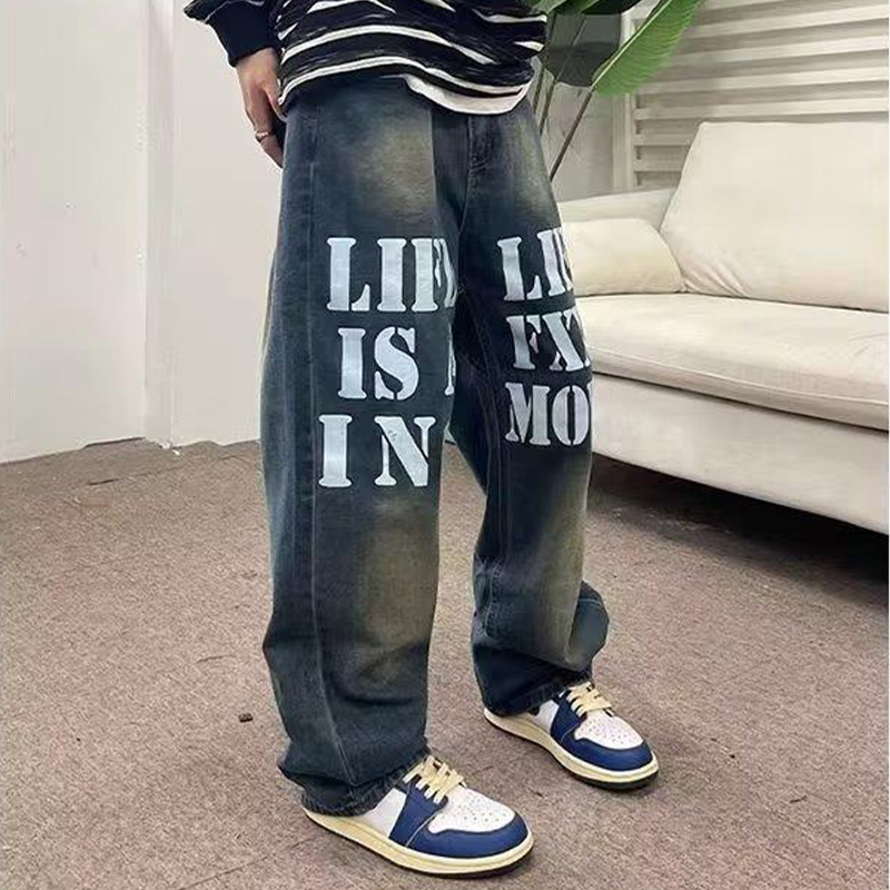 Hip Hop Alphabet Print Jeans