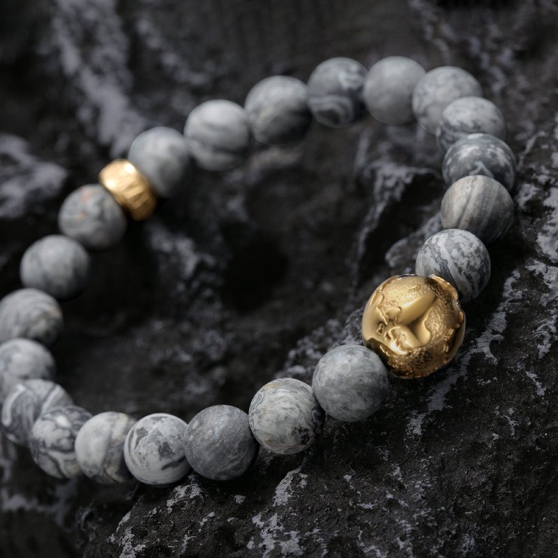 Gold Earth Grey Jasper Beads Bracelet