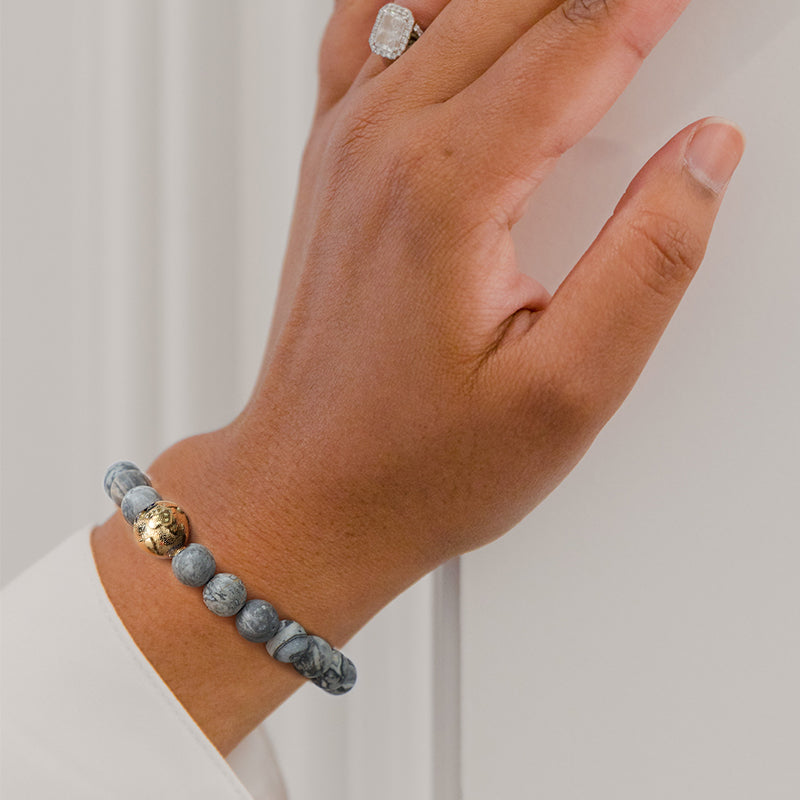 Gold Earth Grey Jasper Beads Bracelet