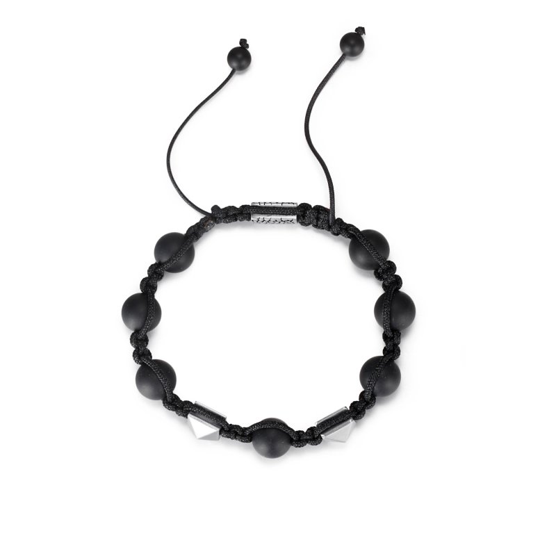 Stainless Steel Pyramid Black Onyx Beads Bracelet