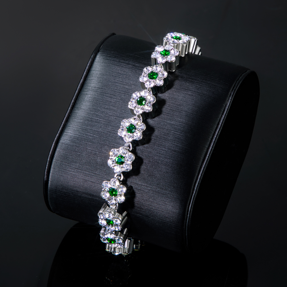 Iced 10mm Green Stone Flower Bracelet